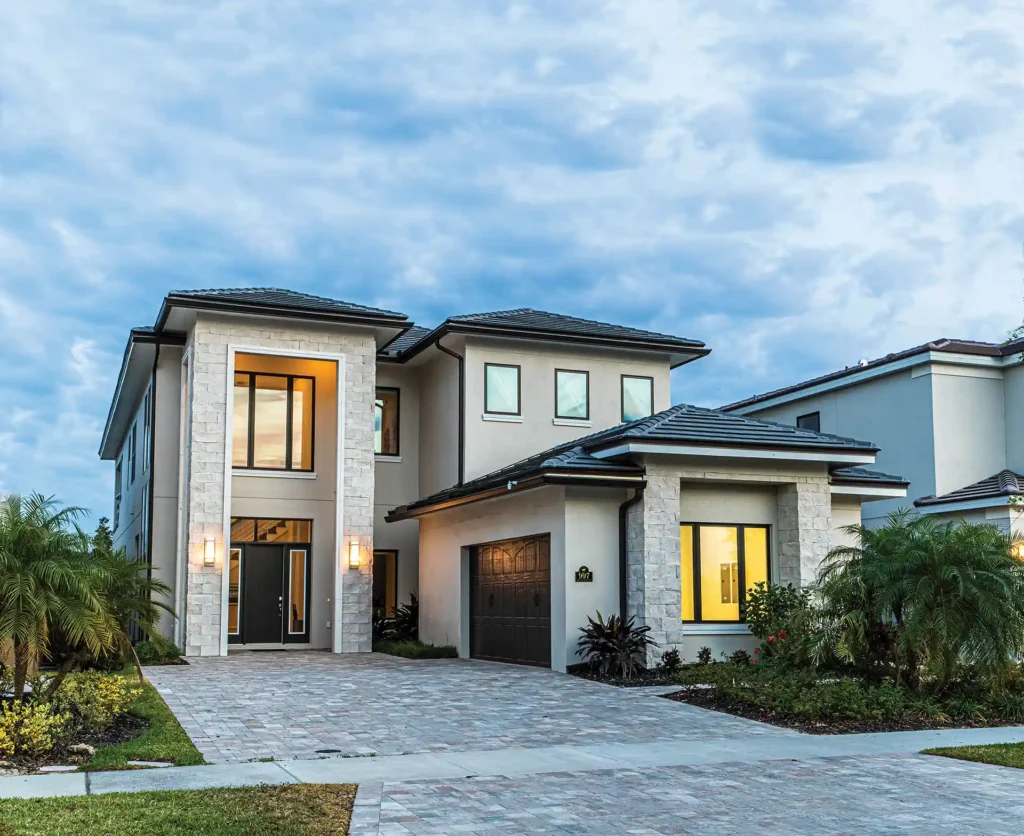 Front of a luxury Bear’s Den Resort Orlando vacation home with private driveway parking
