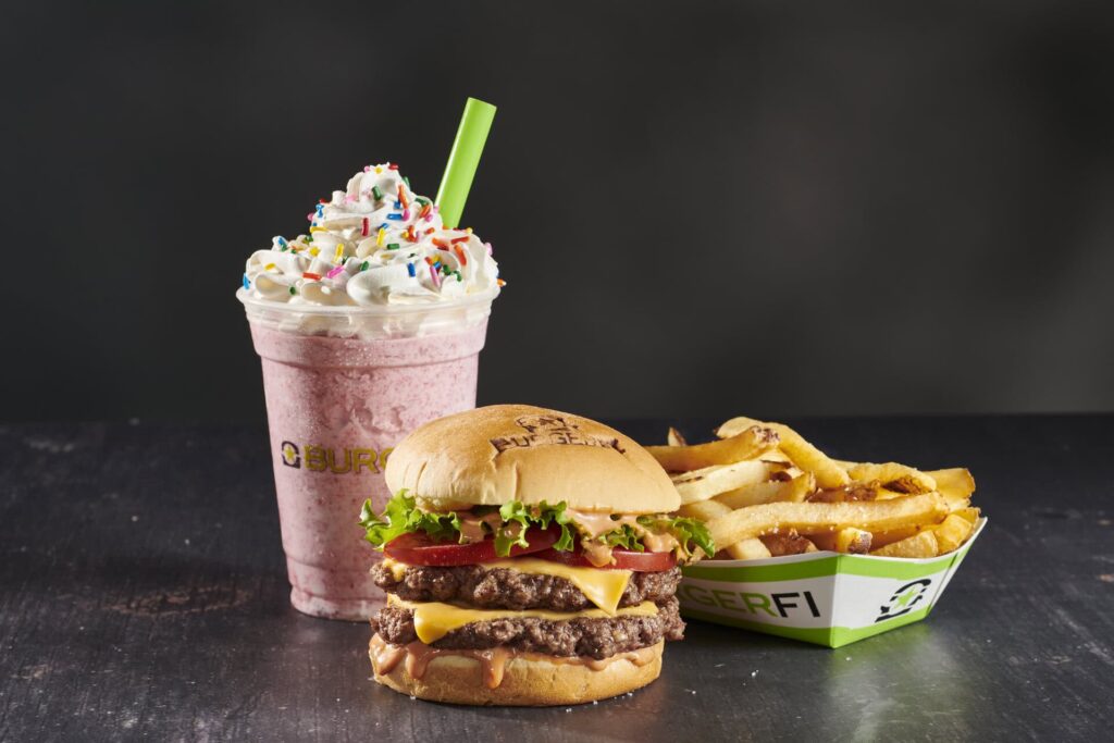 Restaurant hospitality snapshot: BurgerFi cheeseburger, fries, and shake