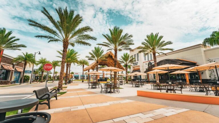 Promenade at Sunset Walk Plaza stage and outdoor dining area